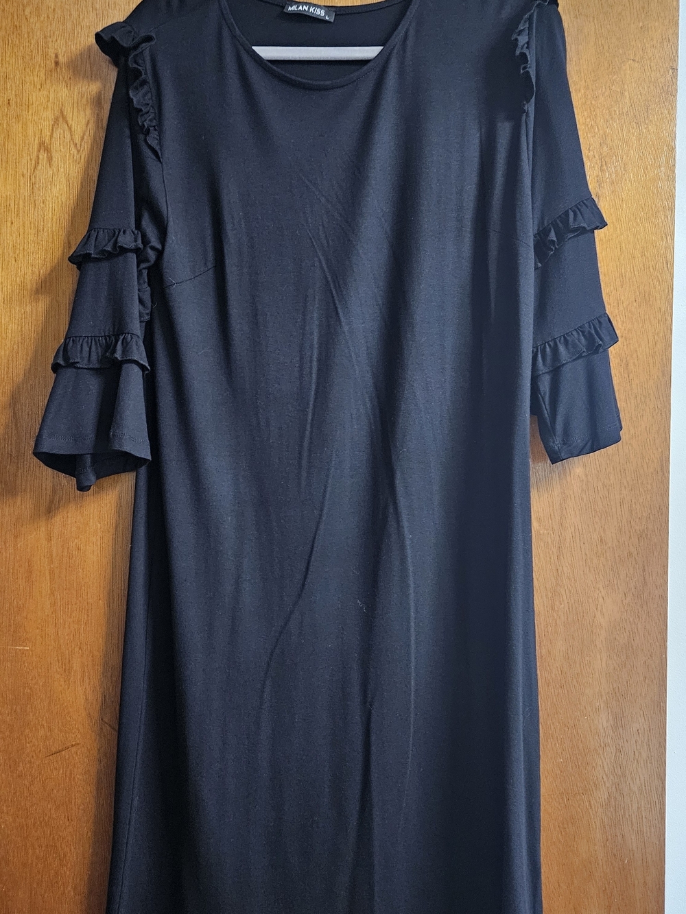 Milan Kiss Black Midi Dress with Ruffle Sleeves